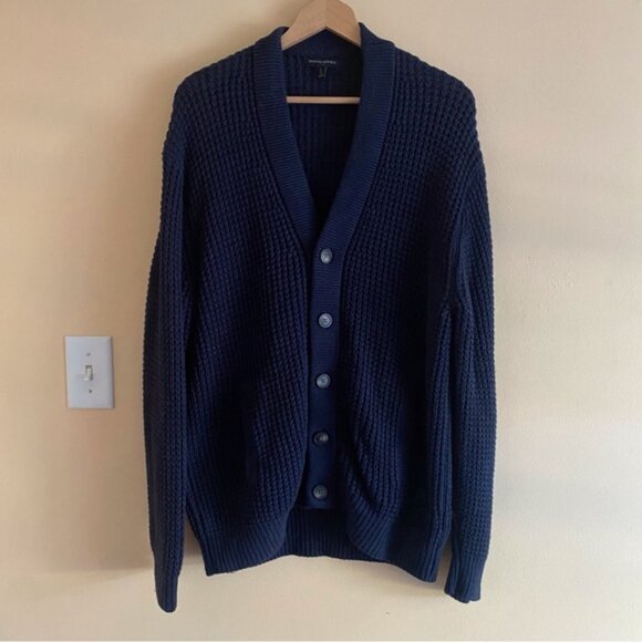 Banana Republic 2023 Relaxed Fit Waffle Cardigan Men Large Blue Grandpa Cotton - Picture 14 of 14